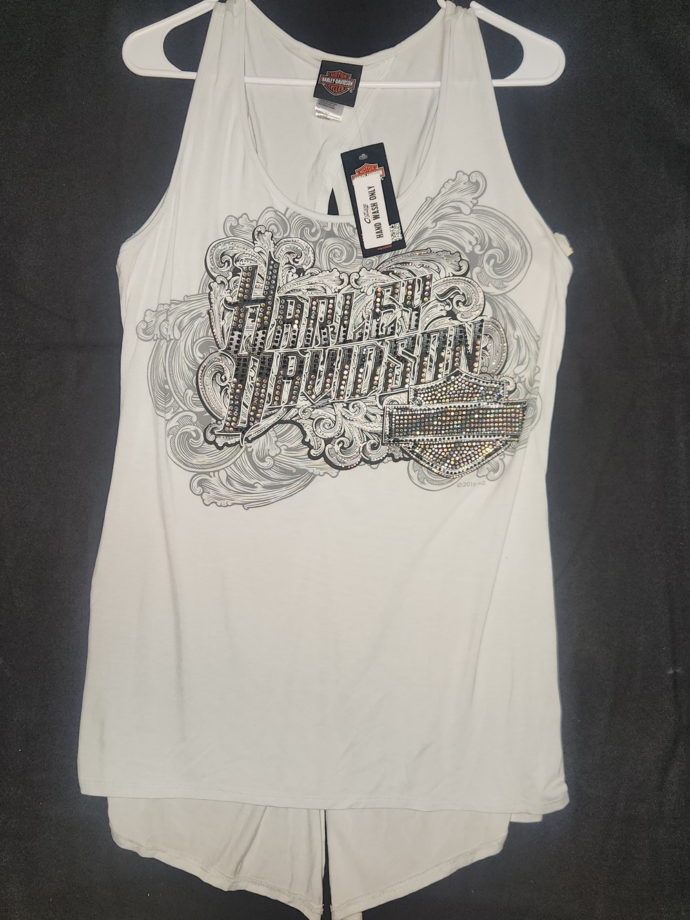 Harley-Davidson White Tank Top with Silver and Black Embellished Logo